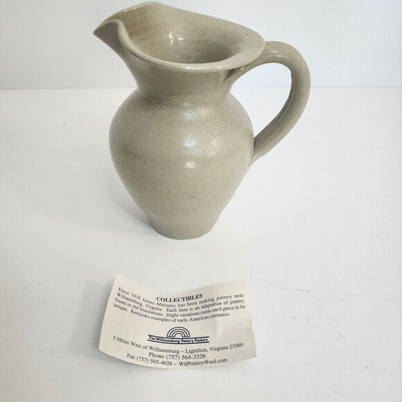 Williamsburg Pottery Factory Small Salt Glaze Stoneware Pitcher with Flower - Picture 2 of 8
